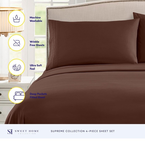 Twin Sheets - Breathable Luxury Sheets with Full Elastic Sheet Set, Twin, Brown - Picture 2 of 6